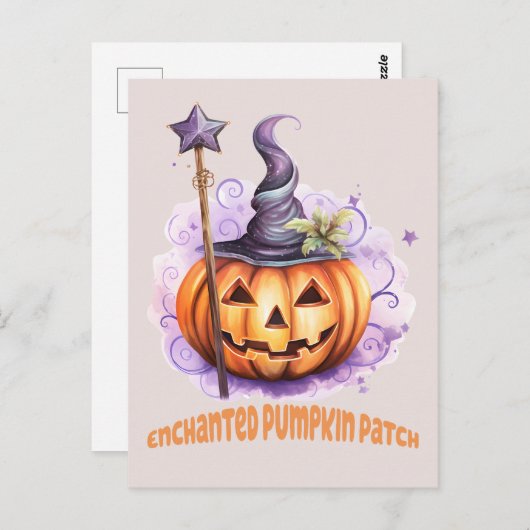 Carte Postale Patch Citrouille enchanté - Joli Jack-o’-Lantern (Devant / Derrière)