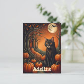 Carte Postale Patch Citrouille Lune Halloween personnalisée (Debout devant)