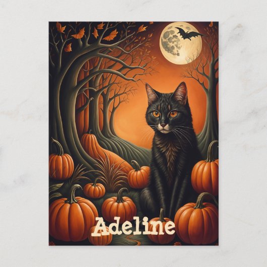 Carte Postale Patch Citrouille Lune Halloween personnalisée (Devant)