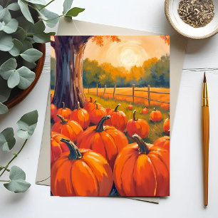 Carte Postale Patch de citrouilles Automne Orange Aquarelle