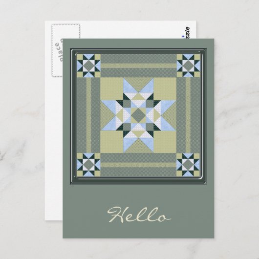 Carte Postale Patch étoile complexe en vert et bleu (Devant / Derrière)