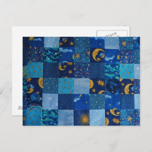 Carte Postale Patchwork Blue Stars (Devant / Derrière)