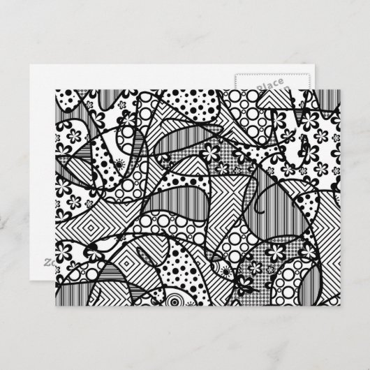 Carte Postale Patchwork Motif noir et blanc 04 (Devant / Derrière)