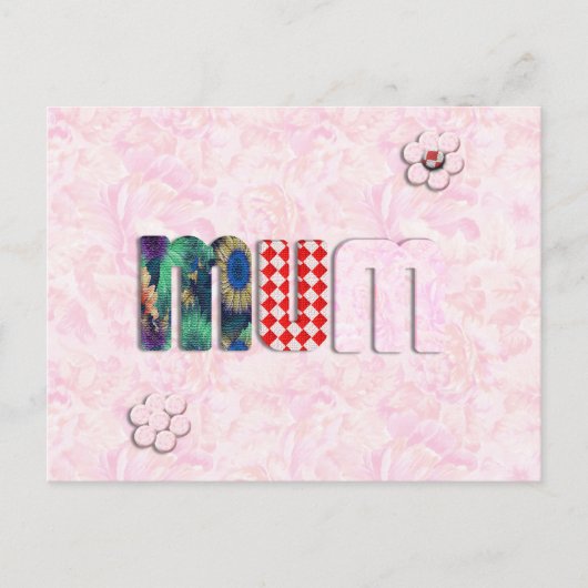 Carte Postale Patchwork 'MUM' sur Arrière - plan rose (Devant)