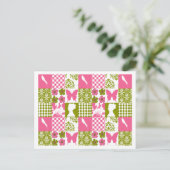 Carte Postale Patchwork rose et vert (Debout devant)