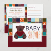 Carte Postale Patchwork Teddy Bear, Baby shower Invitation (Devant / Derrière)