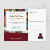 Carte Postale Patchwork Teddy Bear, Baby shower Invitation (Dos)
