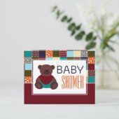 Carte Postale Patchwork Teddy Bear, Baby shower Invitation (Debout devant)