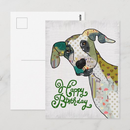 Carte Postale Patchworkhund, Geburtstag (Devant / Derrière)