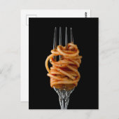 Carte Postale Pâtes filées sur une Fourche, Spaghetti alimentair (Devant / Derrière)
