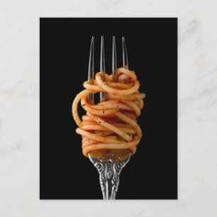 Carte Postale Pâtes filées sur une Fourche, Spaghetti alimentair