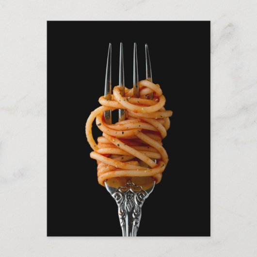 Carte Postale Pâtes filées sur une Fourche, Spaghetti alimentair (Devant)