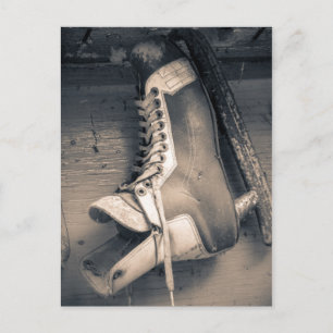 Carte Postale Patin vintage BW d'hockey