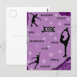 Carte Postale Patinage Artistique Flocon de Neige Marbre Violet