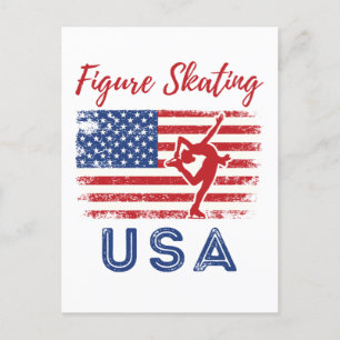 Carte Postale Patinage artistique USA American Flag Ice Skater