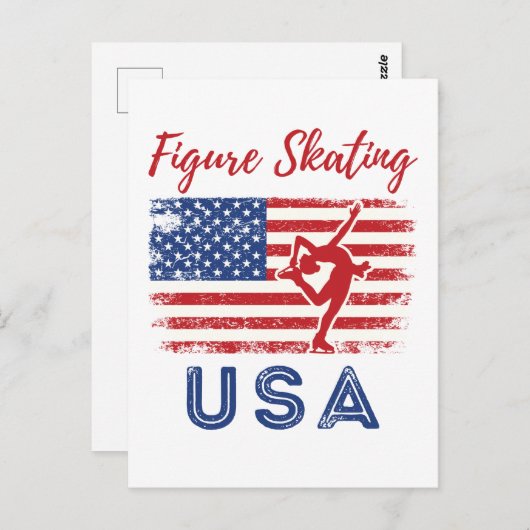 Carte Postale Patinage artistique USA American Flag Ice Skater (Devant / Derrière)