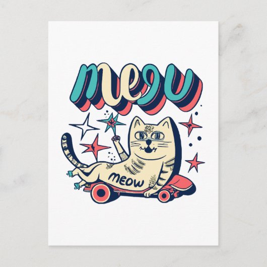 Carte Postale Patinage de chat Miaou (Devant)