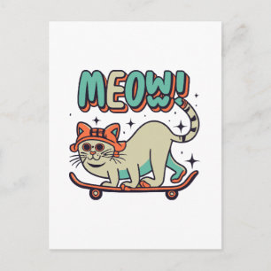 Carte Postale Patinage de chat Miaou