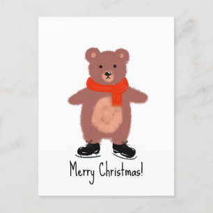 Carte Postale Patinage drôle d'ours