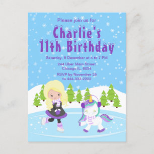 Carte Postale Patinage hivernal Anniversaire Blonde Hair Girl Po