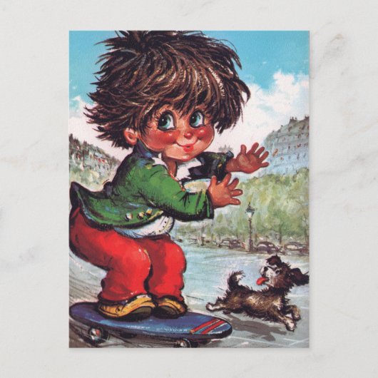 Carte Postale Patinage Petit Poulbot (Devant)