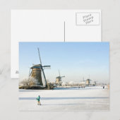 Carte Postale Patinage sur glace à Kinderdijk Holland (Devant / Derrière)