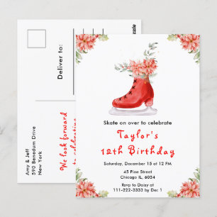 Carte Postale Patinage sur glace Anniversaire de la fête Rouge