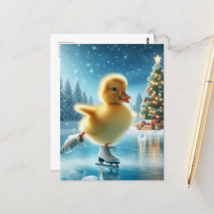 Carte Postale Patinage sur glace Canard de Noël