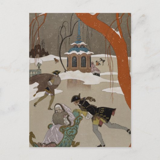 Carte Postale Patinage sur glace sur le lac gelé (Devant)