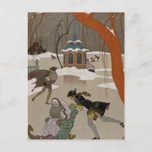 Carte Postale Patinage sur glace sur le lac gelé