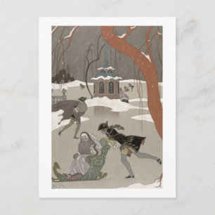 Carte Postale Patinage sur glace sur le lac gelé, illustration p