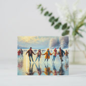 Carte Postale Patinage sur glace sur un lac gelé (Debout devant)