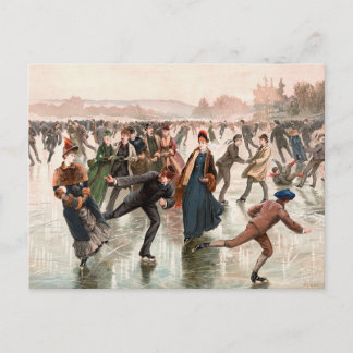 Carte Postale Patinage sur la glace Illustration Vintage