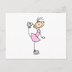Carte Postale Patineuse artistique fille rose en bonhomme allume