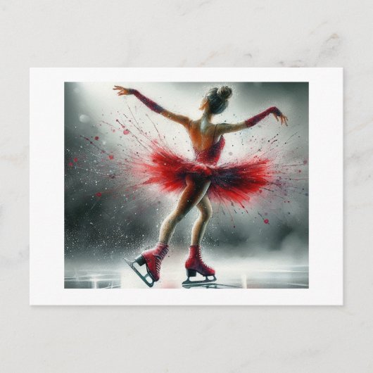 Carte Postale Patineuse en rouge, (Devant)