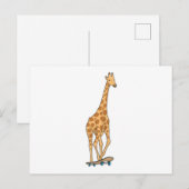 Carte Postale Patineuse girafe planche à roulettes (Devant / Derrière)