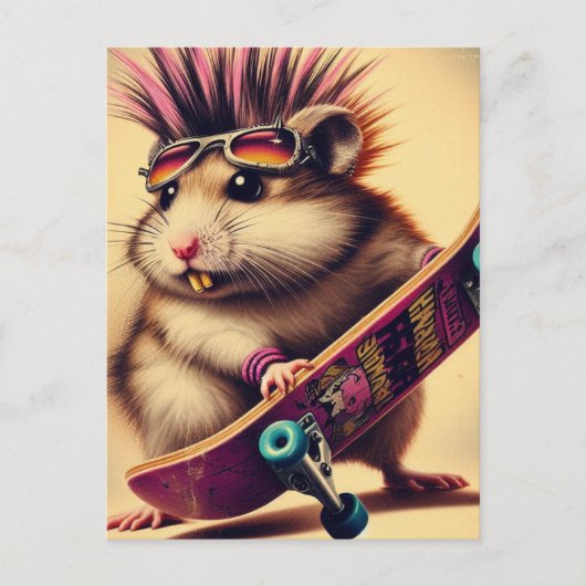 Carte Postale Patins à skateboard Hamster Retro (Devant)