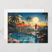 Carte Postale patio piscine au soleil surplombant Miami Beach (Devant / Derrière)