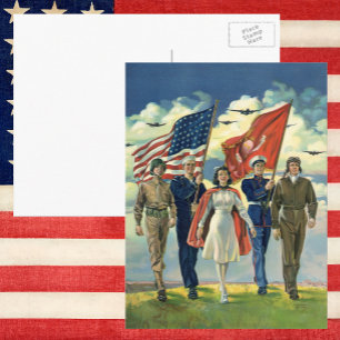 Carte Postale Patriote Vintage, Personnel Militaire Héros Fiers