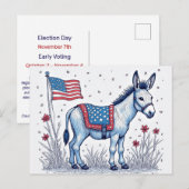 Carte Postale Patriotic Donkey Illustration Vote (Devant / Derrière)