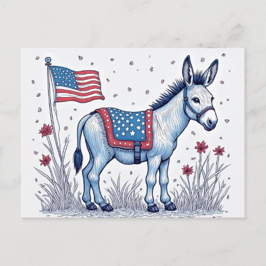 Carte Postale Patriotic Donkey Illustration Vote (Devant)