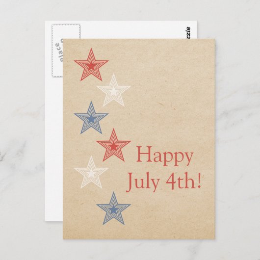 Carte Postale Patriotic Stars Juillet 4 Postcard (Devant / Derrière)