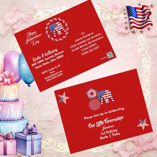 Carte Postale Patriotic Stars Little Firecracker Anniversaire In