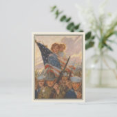 Carte postale patriotique avec affiche de propagan (Debout devant)