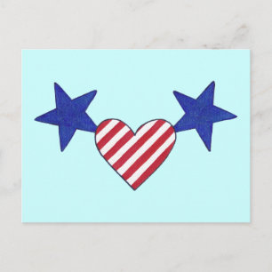 Carte Postale Patriotique Bleu étoiles Rouge et Blanc Rayures Co