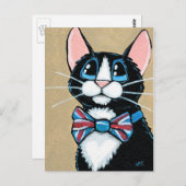 Carte Postale Patriotique Royaume-Uni Tuxedo Chat portant Bow Cr (Devant / Derrière)