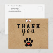 Carte Postale Patte de chien rustique Merci personnalisé  (Devant / Derrière)