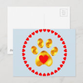 Carte Postale patte dorée avec des coeurs (Devant / Derrière)