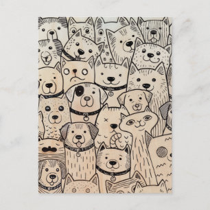 Carte Postale Patte ensemble foule fantaisiste de chiens et de c