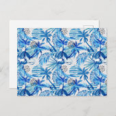 Carte Postale Pattern de Bright Blue Tropical Watercolor (Devant / Derrière)